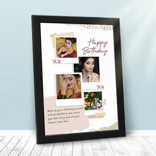 Customized Happy Birthday Photo Collage Frame with 4 Photos and Personal Message