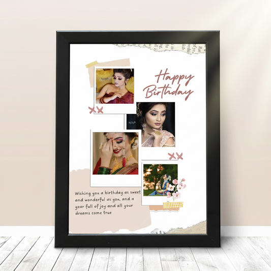 Customized Happy Birthday Photo Collage Frame with 4 Photos and Personal Message